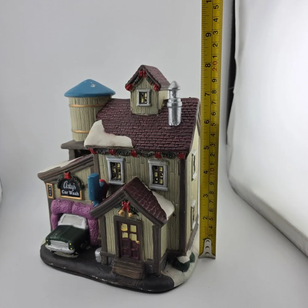 Country Charm Arty's Car Wash Christmas Village Building Display Excellent